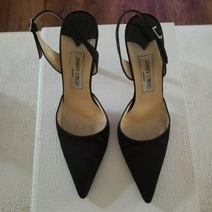 Jimmy Choo Blk Satin Slingback Heels